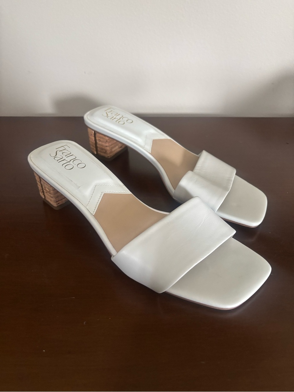 Franco Sarto Cruella White Slide Sandals with Low Block Heel size 7